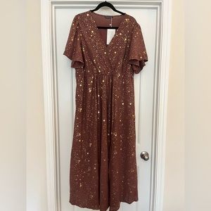 NWT BloomChic Star Button Pocket Wrap Split Ruffles Maxi Dress
